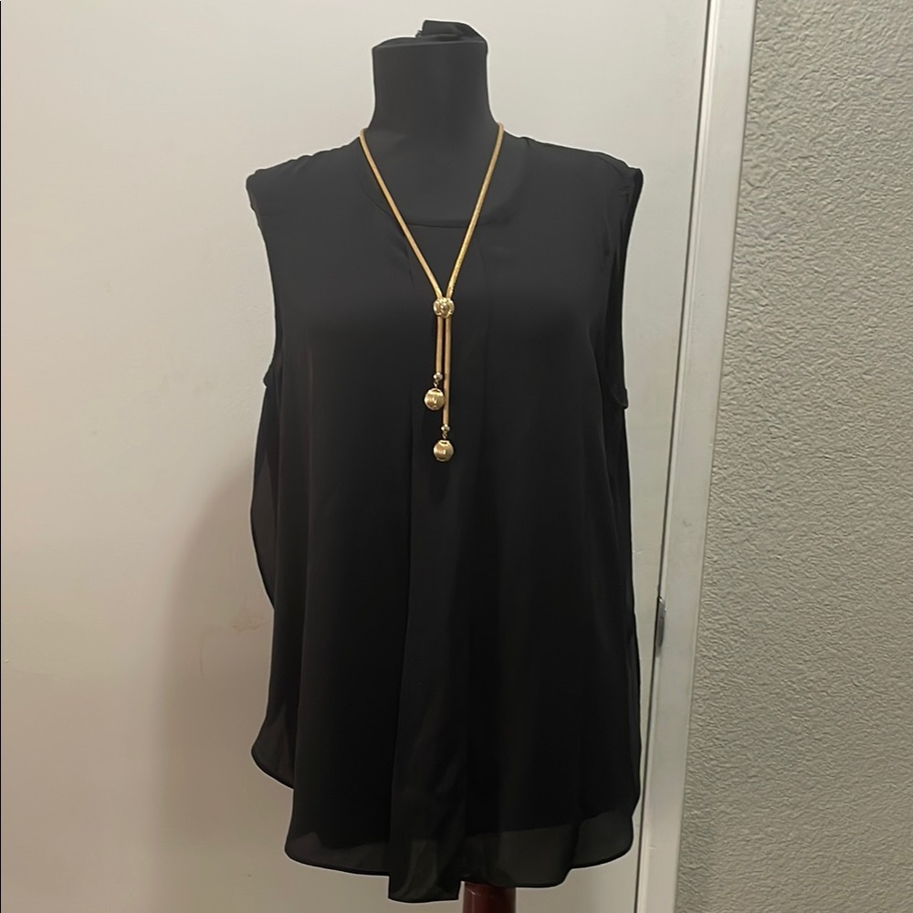 Vince Camuto‎ Black and Gold Sleeveless Scoop Neck Relaxed Tunic